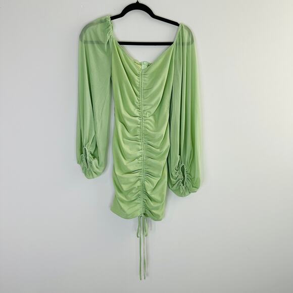 HelloMolly Bachelorette Approved Dress green Women's 4 ruched long sheer Sleeve - Picture 2 of 11